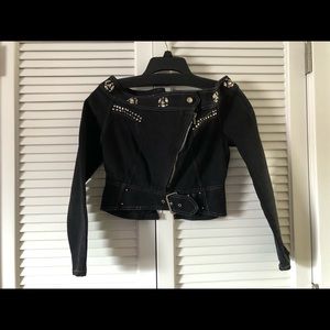 Black denim crop top w/ silver stud accents